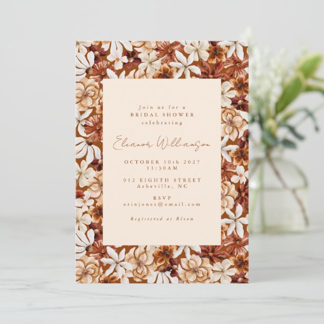Invitación Moderna ducha de novia Boho Terracotta Wildflowers (Anverso de pie)