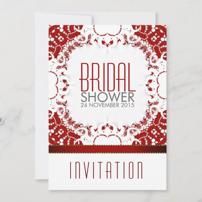 Invitación Moderna ducha de novia con Batik blanco rojo (Anverso)