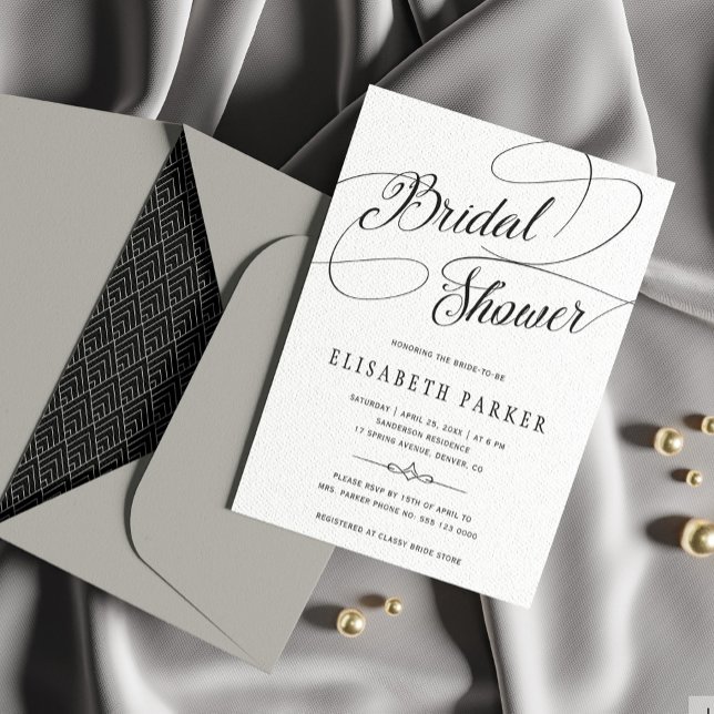 Invitación Moderna ducha de novia con caligrafía en blanco y  (Subido por el creador)