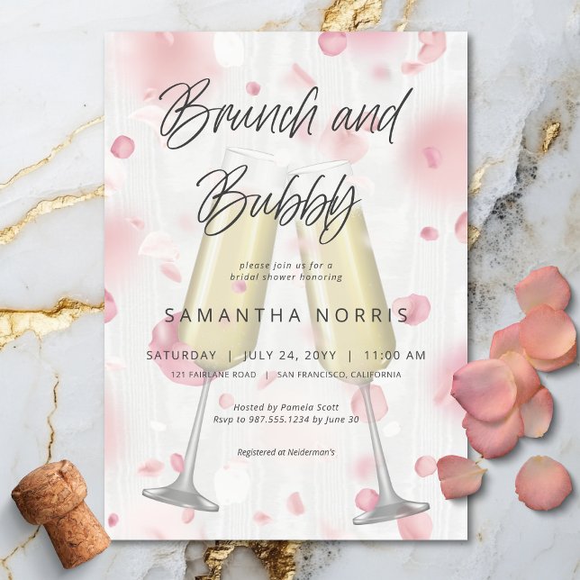 Invitación Moderna ducha de novia con champán y brunch (Modern Champagne Brunch & Bubbly Bridal Shower Invitation)