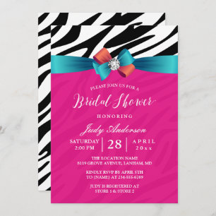 Invitación Moderna ducha de novia con cinta de cebra de color