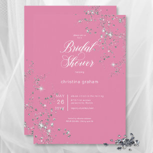 Invitación Moderna ducha de novia con diamantes de glam rosa 