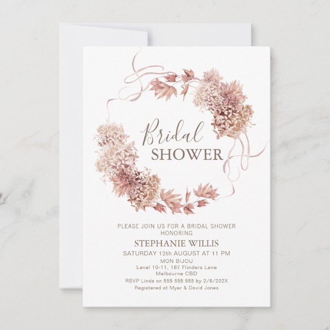 Invitación Moderna ducha de novia con flores de boho (Anverso)