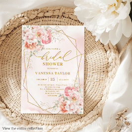 Invitación Moderna ducha de novia con flores de oro rosado Ru