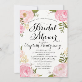 Invitación Moderna ducha de novia con flores rosadas