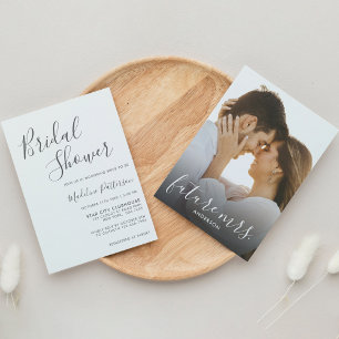 Invitación Moderna ducha de novia con foto gris oscuro