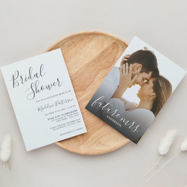 Invitación Moderna ducha de novia con foto gris oscuro (Subido por el creador)