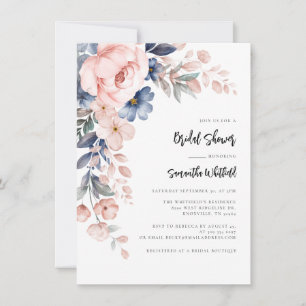 Invitación Moderna ducha de novia con guión floral rosa