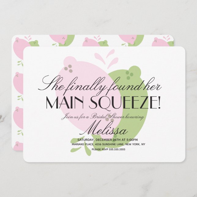 Invitación Moderna ducha de novia con limón limón rosa (Anverso / Reverso)