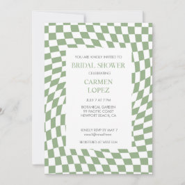 Invitación Moderna ducha de novia con rayado verde sabio