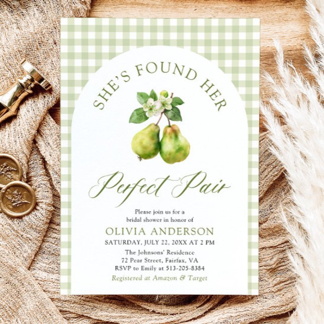 Invitación Moderna ducha de novia con un par perfecto de Ging (Modern Green Gingham Perfect Pair Bridal Shower Invitation)