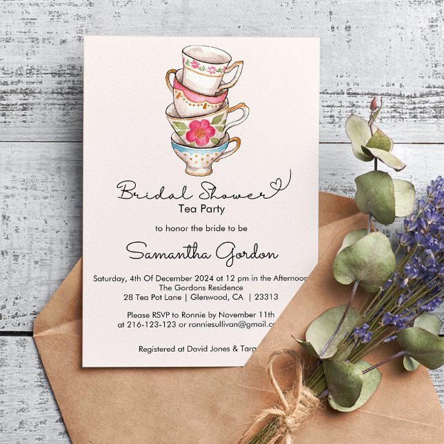Invitación Moderna ducha de novia de Fiesta de té de Rubor (Subido por el creador)