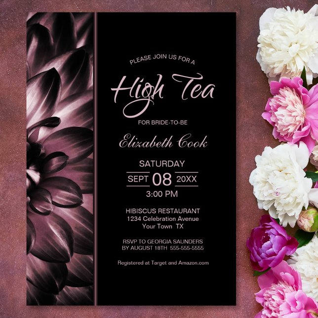 Invitación Moderna ducha de novia de té alta con flores rosad (Subido por el creador)