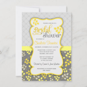 Invitación Moderna ducha de novia elegante amarilla y gris