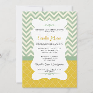 Invitación Moderna ducha de novia elegante Chevron azul y ama