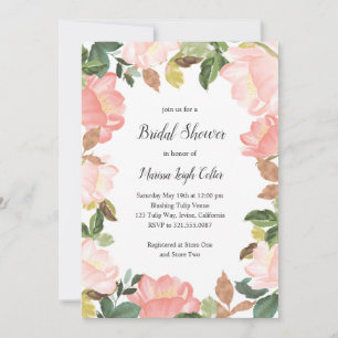 Invitación Moderna ducha de novia elegante con flores rosadas