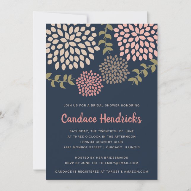 Invitación Moderna ducha de novia en Dahlias (Anverso)