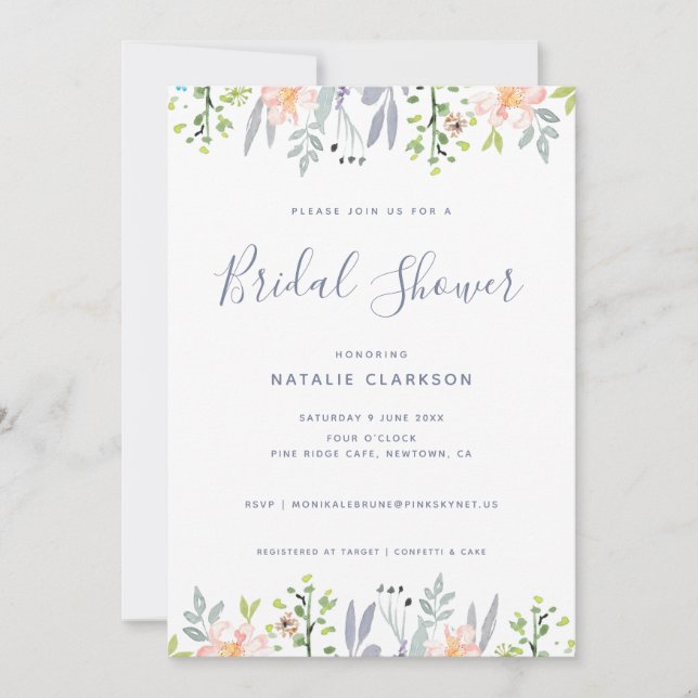 Invitación Moderna ducha de novia floral (Anverso)