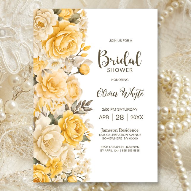 Invitación Moderna ducha de novia floral amarilla (Subido por el creador)