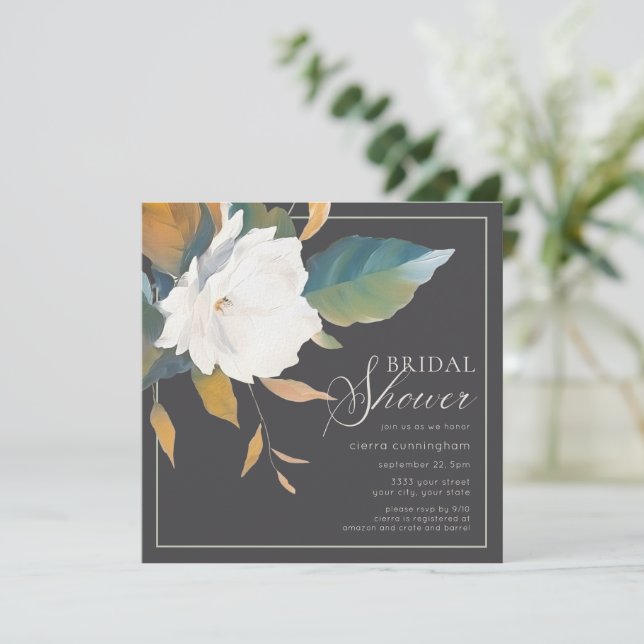 Invitación Moderna ducha de novia floral blanca (Anverso de pie)