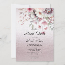 Invitación Moderna ducha de novia floral blanca rosada
