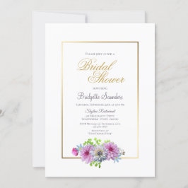 Invitación Moderna ducha de novia floral Dahlia con marco dor
