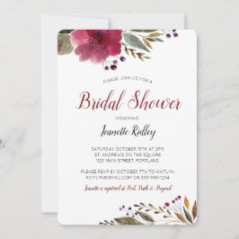 Invitación Moderna ducha de novia floral de color burdeos