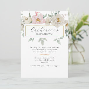 Invitación Moderna ducha de novia floral dorada