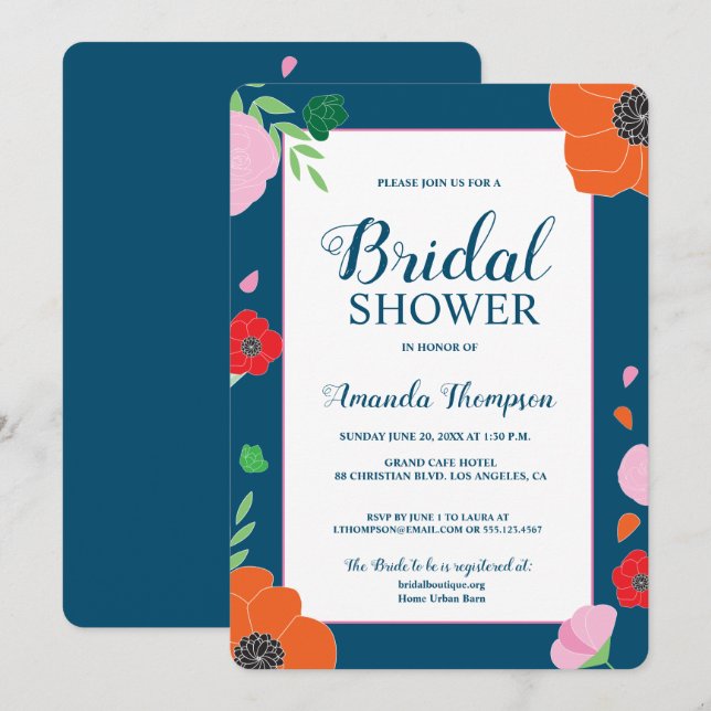 Invitación Moderna ducha de novia floral editable (Anverso / Reverso)