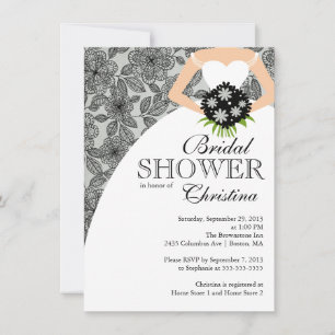 Invitación Moderna ducha de novia floral gris negro