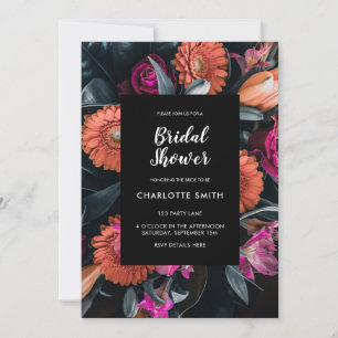 Invitación Moderna ducha de novia floral oscura