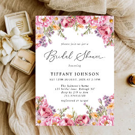Invitación Moderna ducha de novia floral para peones rosados