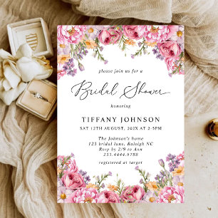 Invitación Moderna ducha de novia floral para peones rosados