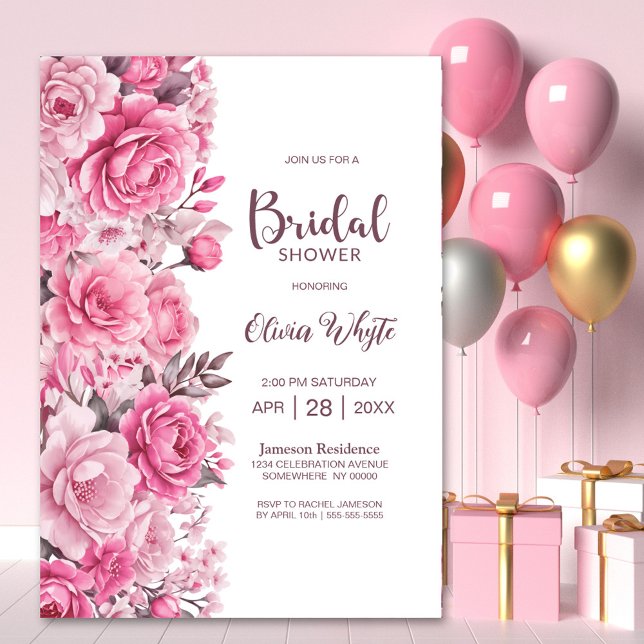 Invitación Moderna ducha de novia floral rosa (Subido por el creador)