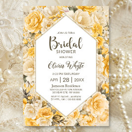 Invitación Moderna ducha de novia floral rosa amarilla