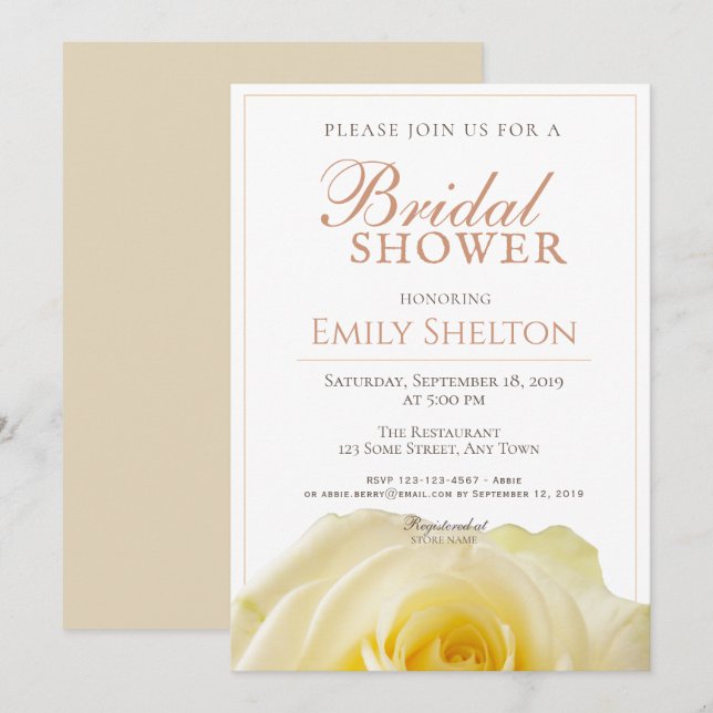 Invitación Moderna ducha de novia floral rosa amarilla (Anverso / Reverso)