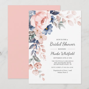 Invitación Moderna ducha de novia floral rústica rosa azul ro