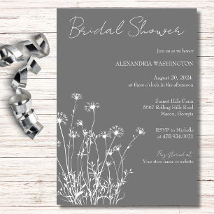 Invitación Moderna ducha de novia gris y blanco