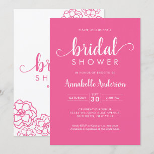 Invitación Moderna ducha de novia guión floral magenta rosa