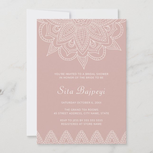 Invitación Moderna ducha de novia hindú rosa indio Mehndi (Anverso)