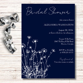 Invitación Moderna ducha de novia naval y flor blanca