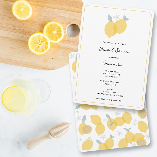 Invitación Moderna ducha de novia pastoral simple de cítricos (Modern Simple Pastel Citrus Lemons Bridal Shower Invitation)