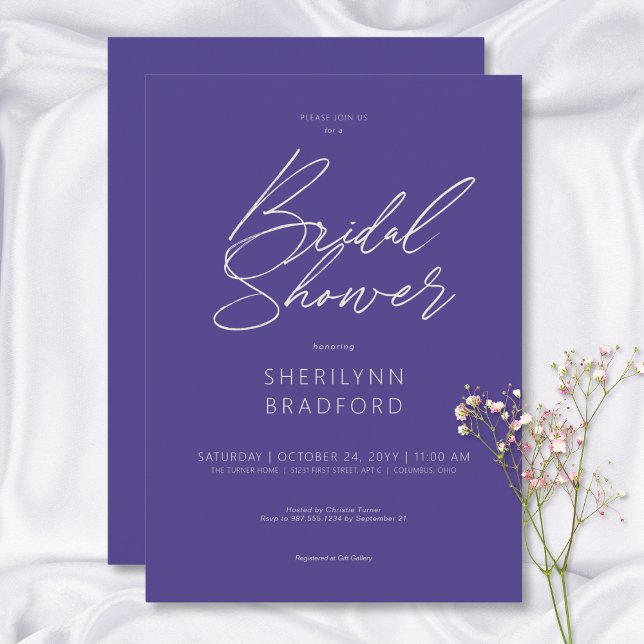 Invitación Moderna ducha de novia púrpura mínima (Modern Minimal Purple Bridal Shower Invitation)
