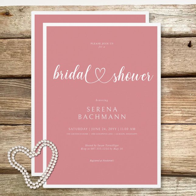 Invitación Moderna ducha de novia romántica mínima rosa (Modern Romantic Minimal Pink Bridal Shower Invitation)