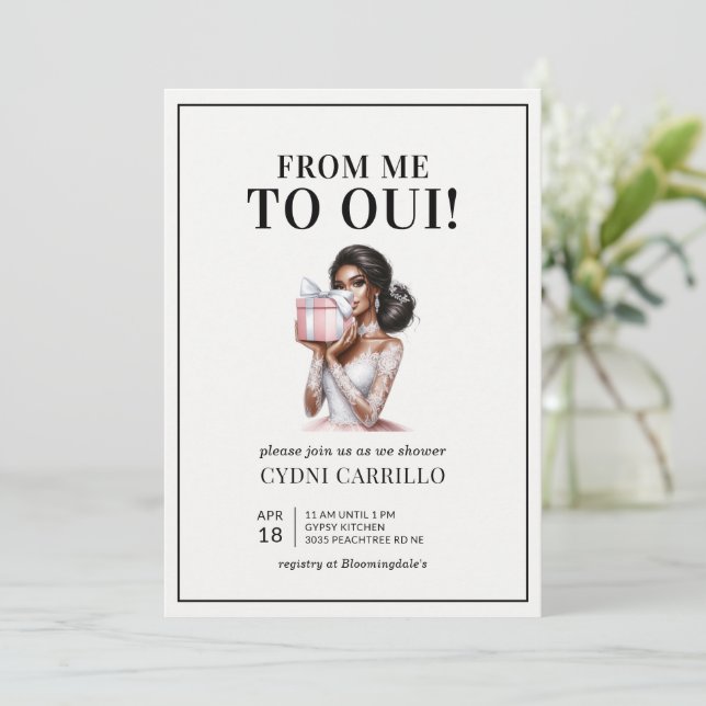 Invitación Moderna ducha de novia rosa afroamericana (Anverso de pie)