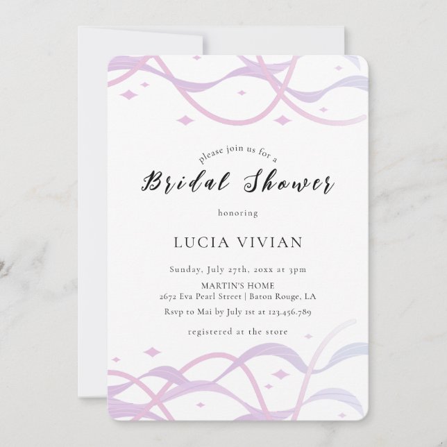 Invitación Moderna ducha de novia rosa Rubor Beach (Anverso)