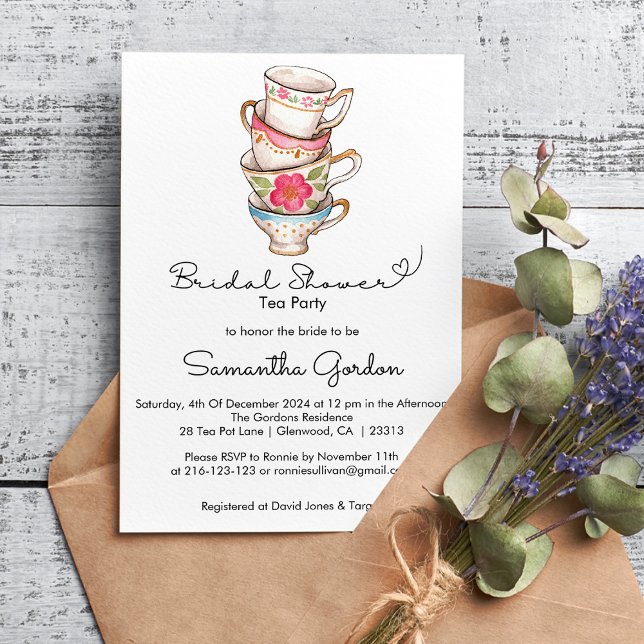 Invitación Moderna ducha de novia Rubor y Fiesta de té blanco (Subido por el creador)