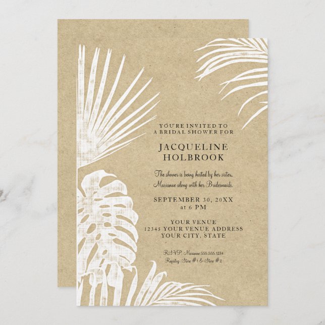 Invitación Moderna ducha de novia simple Kraft playa tropical (Anverso / Reverso)