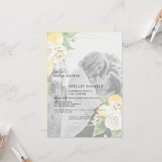 Invitación Moderna ducha de novia virtual con foto silenciada (Anverso/Reverso In Situ)