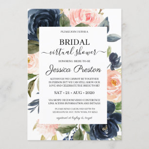 Invitación Moderna ducha de novia virtual floral de la marina